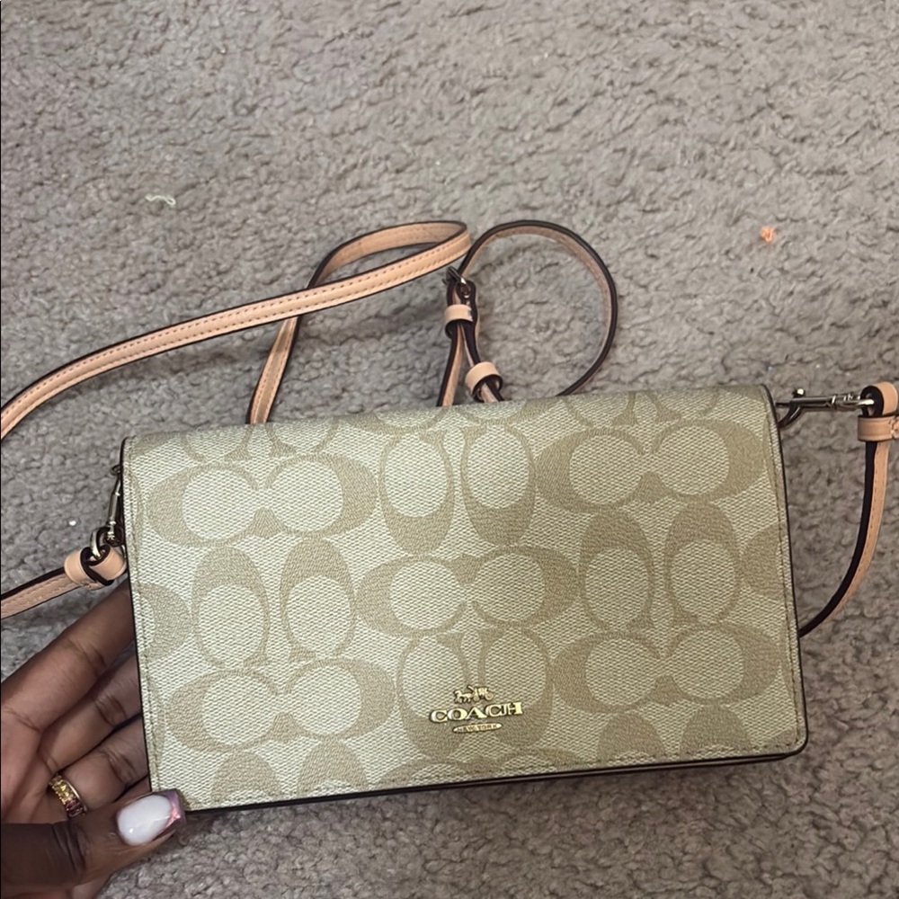 Coach Tan Crossbody Bag with Signature Monogram